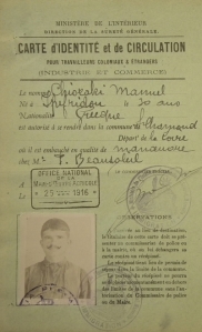 © Archives départementales de la Loire : 10 M 215 : Contrôle du mouvement des travailleurs étrangers, cartes d'identité et de circulation, janvier 1916 - février 1917